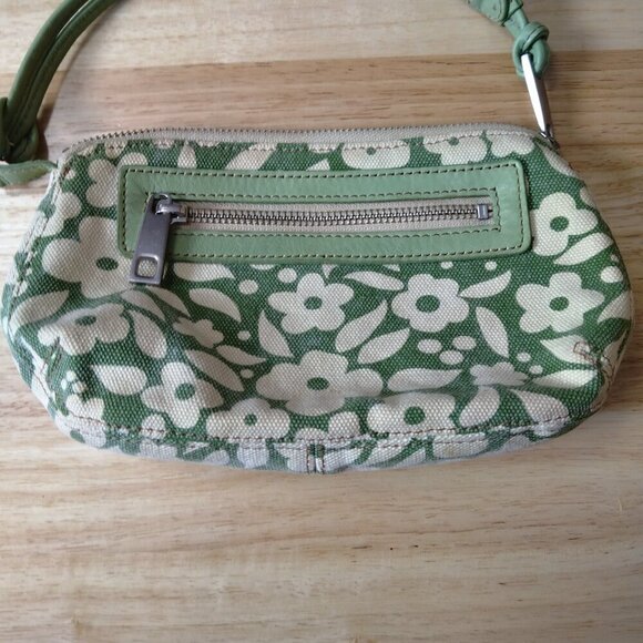 FOSSIL Floral Green/White Canvas Leather Wristlet Wallet Clutch Boho Hippie - Picture 3 of 6